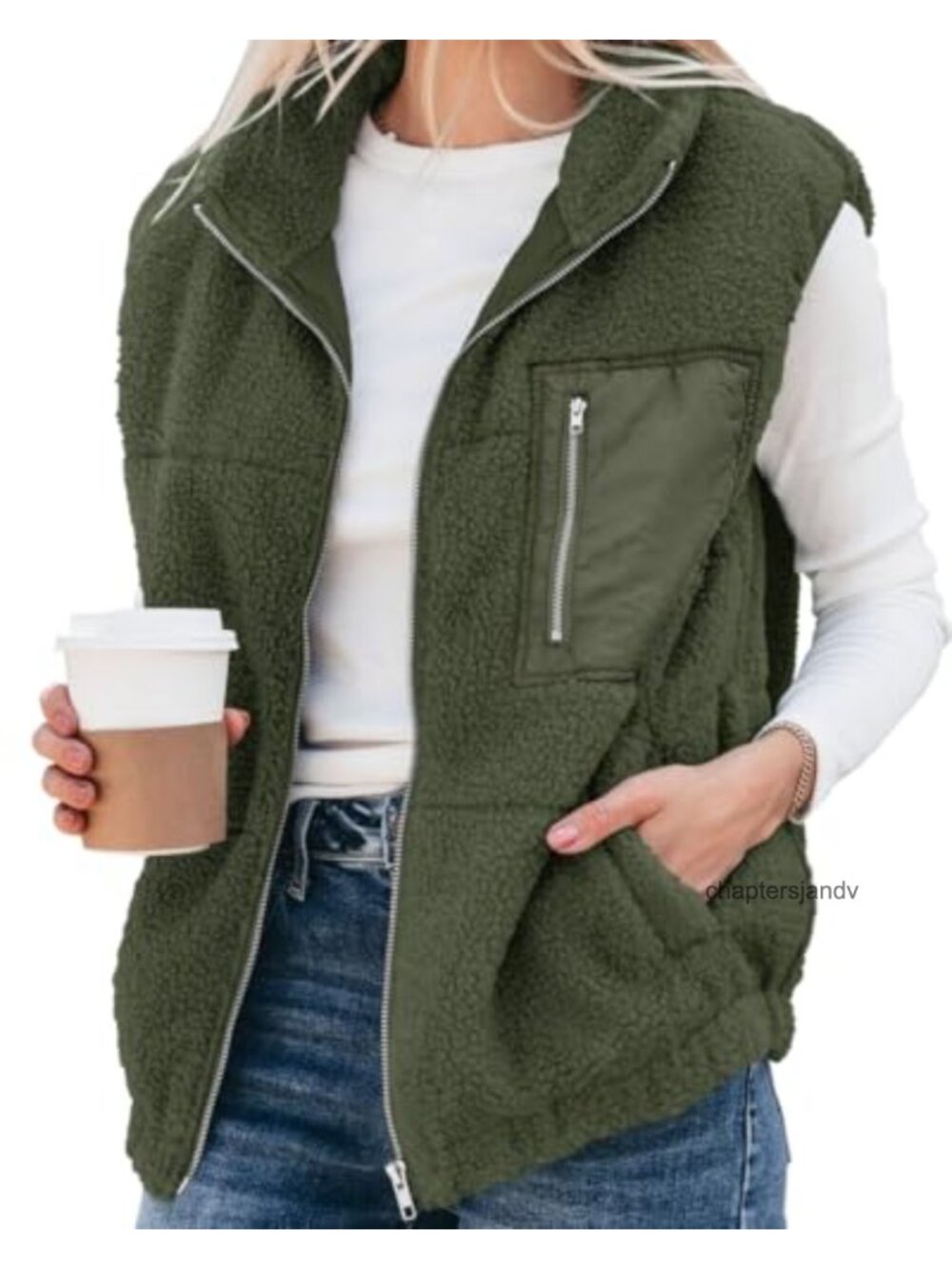 Oversized Sherpa Fleece Vest Zip Up Sleeveless Outerwear